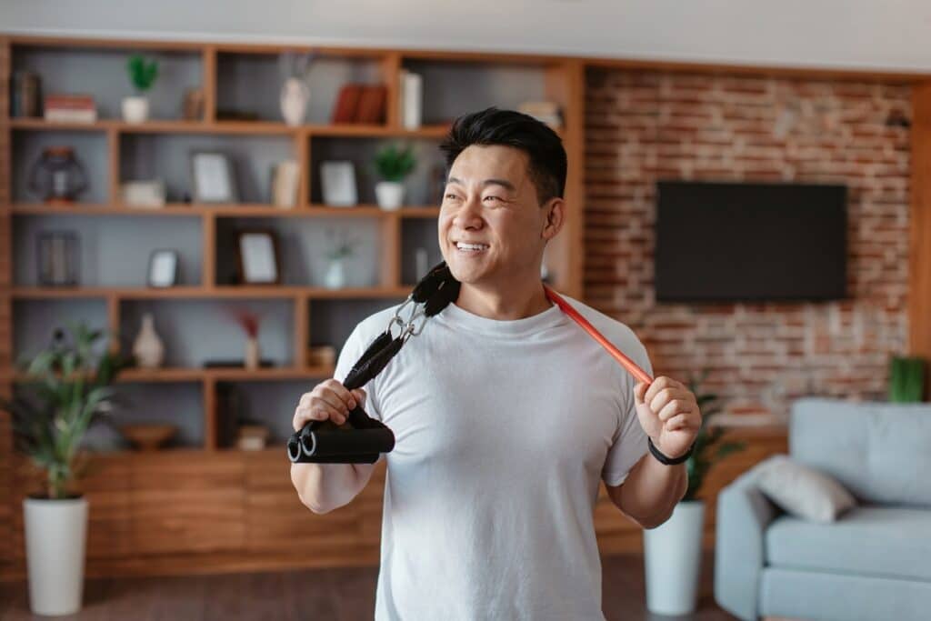 Man exercising at home after starting testosterone replacement therapy to see how long does TRT take to work